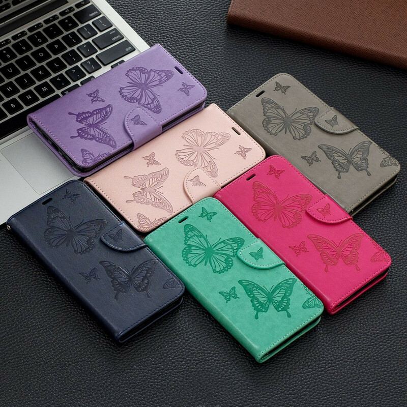 Capa Flip Para iPhone 11 Pro Max De Cordão Strappy Estampado Borboletas