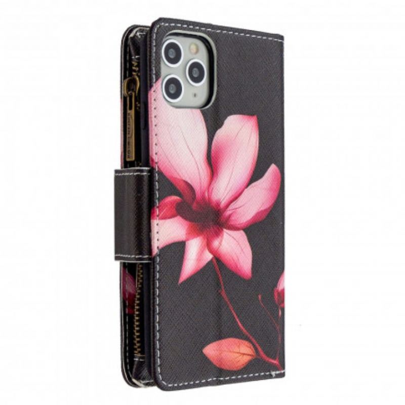 Capa Folio Para iPhone 11 Pro Max Bolso Com Zíper Flor