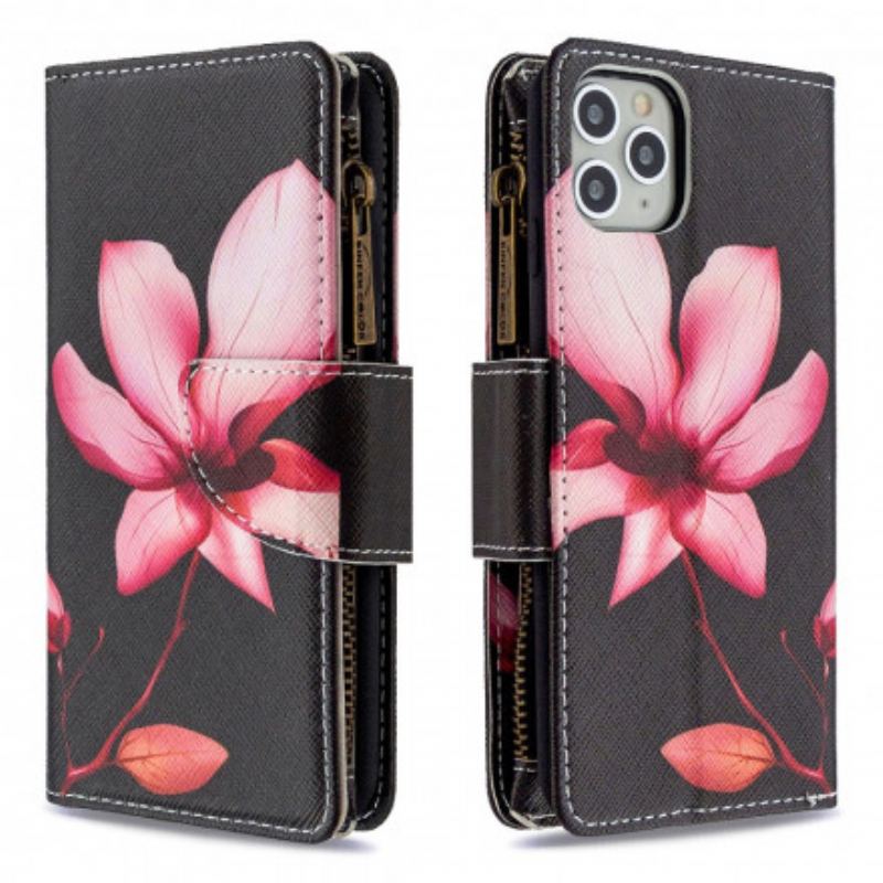 Capa Folio Para iPhone 11 Pro Max Bolso Com Zíper Flor