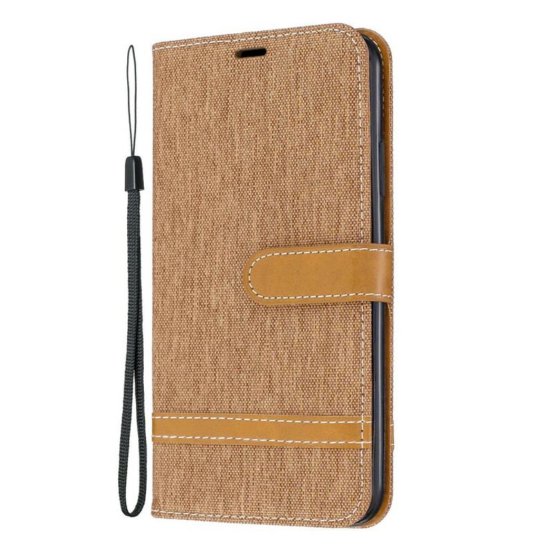 Capa Folio Para iPhone 11 Pro Max De Cordão Correia Efeito Tecido E Couro