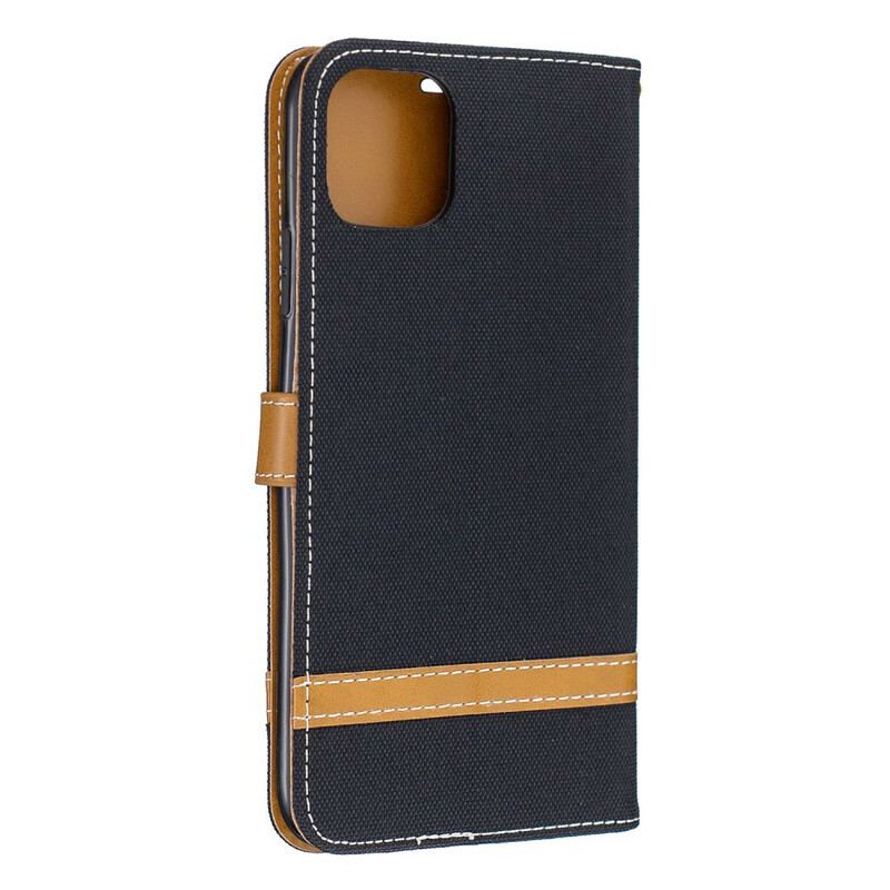 Capa Folio Para iPhone 11 Pro Max De Cordão Correia Efeito Tecido E Couro