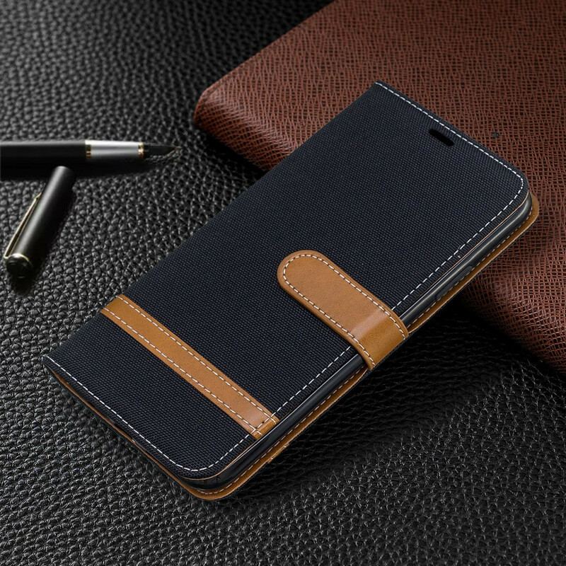 Capa Folio Para iPhone 11 Pro Max De Cordão Correia Efeito Tecido E Couro