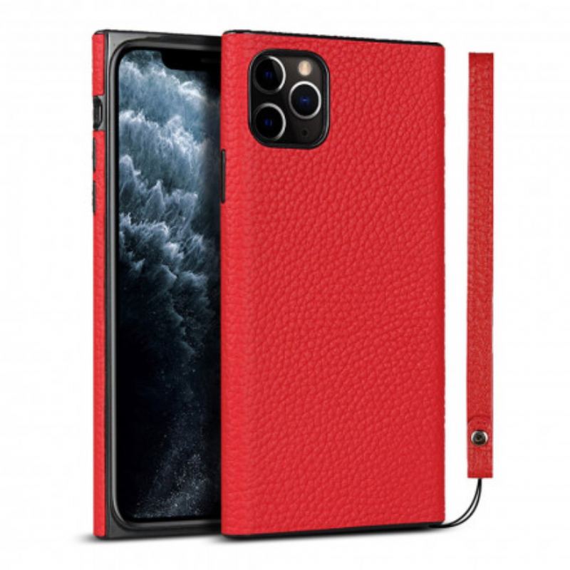 Capa Para iPhone 11 Pro Max Couro Litchi Genuíno Com Alça