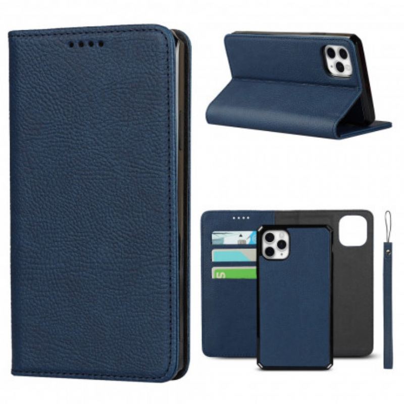 Capa Para iPhone 11 Pro Max Flip Couro Litchi Genuíno Destacável