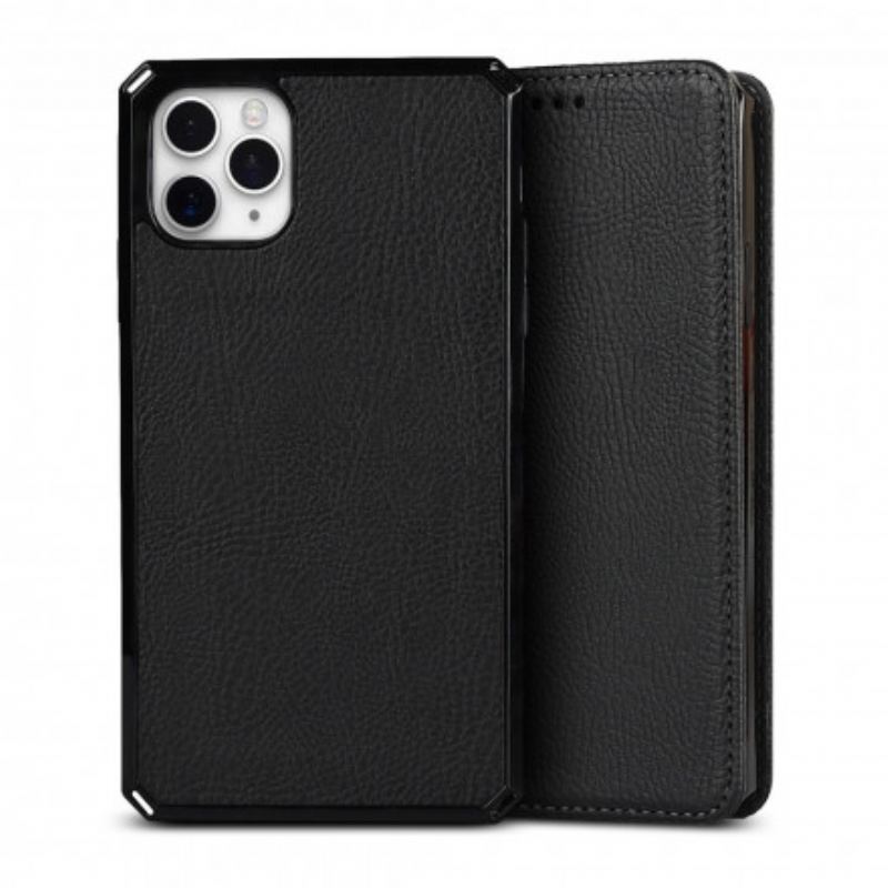 Capa Para iPhone 11 Pro Max Flip Couro Litchi Genuíno Destacável