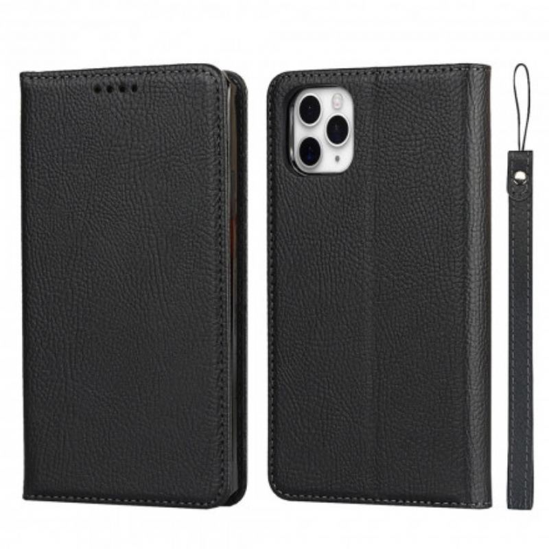 Capa Para iPhone 11 Pro Max Flip Couro Litchi Genuíno Destacável