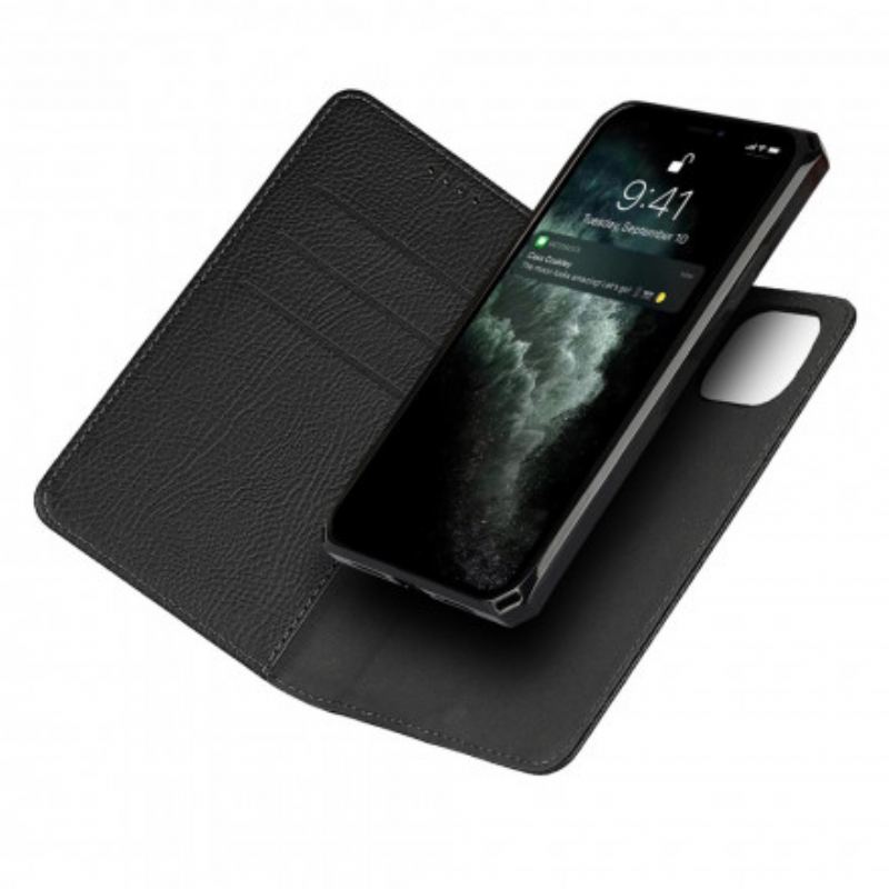 Capa Para iPhone 11 Pro Max Flip Couro Litchi Genuíno Destacável