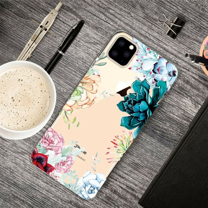 Capa Para iPhone 11 Pro Max Flores Em Aquarela Sem Costura