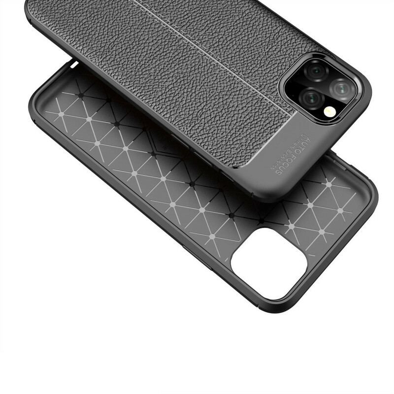 Capa Para iPhone 11 Pro Max Linha Dupla Efeito Couro Litchi