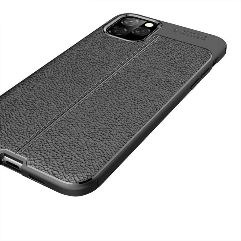 Capa Para iPhone 11 Pro Max Linha Dupla Efeito Couro Litchi