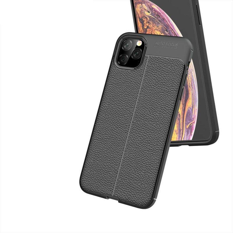 Capa Para iPhone 11 Pro Max Linha Dupla Efeito Couro Litchi