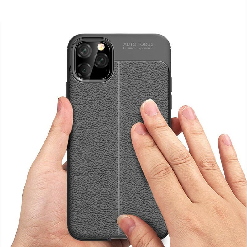 Capa Para iPhone 11 Pro Max Linha Dupla Efeito Couro Litchi