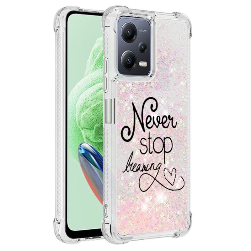 Capa De Celular Para Xiaomi Redmi Note 12 5G Nunca Pare De Sonhar Lantejoulas