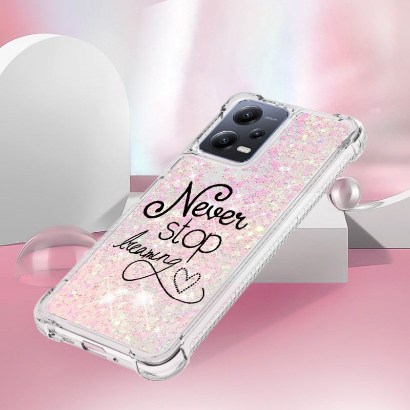 Capa De Celular Para Xiaomi Redmi Note 12 5G Nunca Pare De Sonhar Lantejoulas