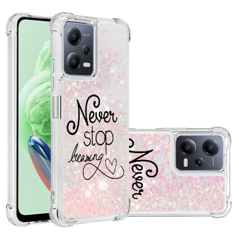 Capa De Celular Para Xiaomi Redmi Note 12 5G Nunca Pare De Sonhar Lantejoulas