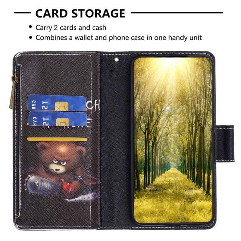 Capa De Couro Para Xiaomi Redmi Note 12 5G Bolsa Urso Perigoso