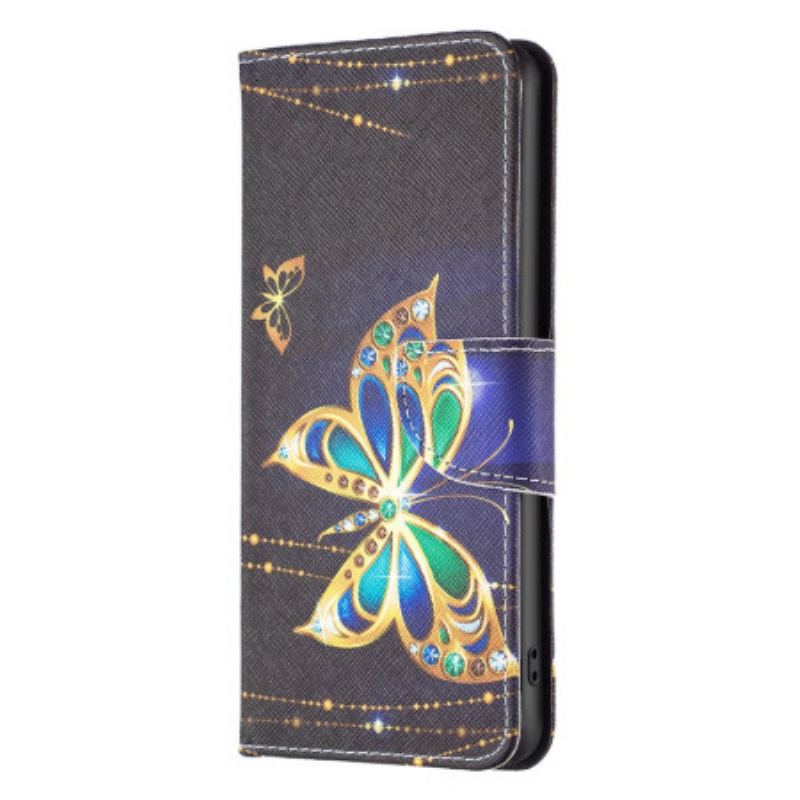 Capa De Couro Para Xiaomi Redmi Note 12 5G Borboletas Douradas