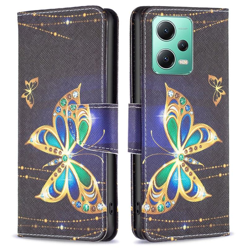 Capa De Couro Para Xiaomi Redmi Note 12 5G Borboletas Douradas