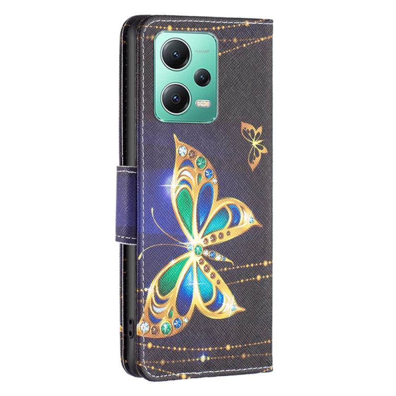 Capa De Couro Para Xiaomi Redmi Note 12 5G Borboletas Douradas