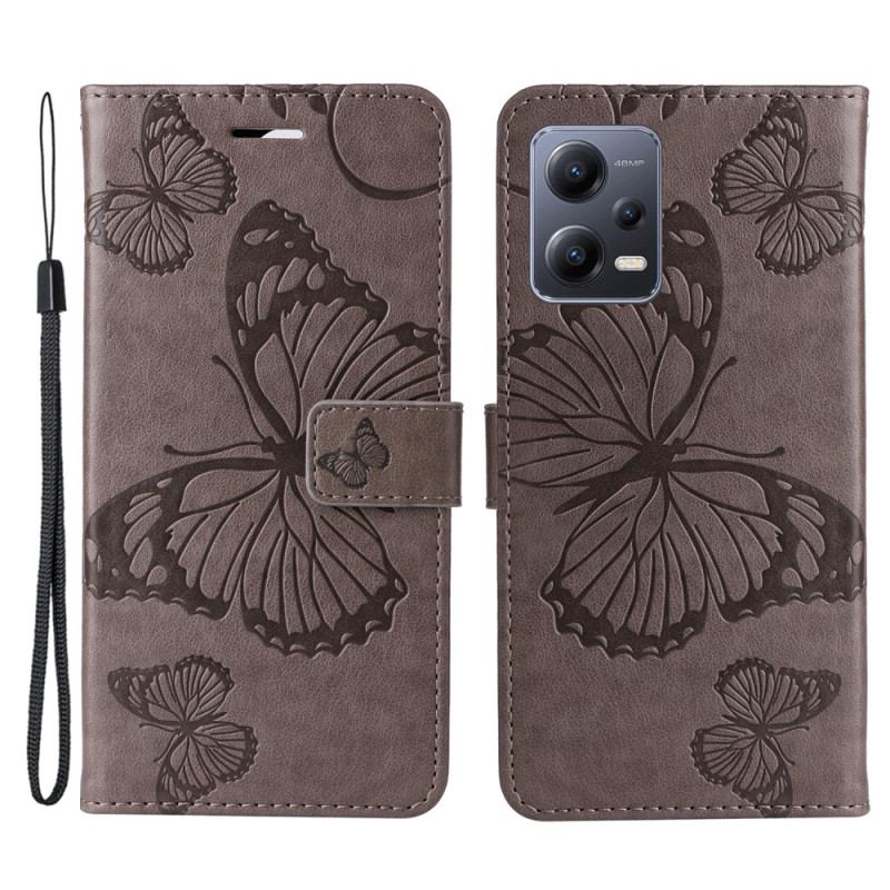 Capa De Couro Para Xiaomi Redmi Note 12 5G De Cordão Borboletas Gigantes