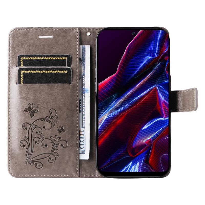 Capa De Couro Para Xiaomi Redmi Note 12 5G De Cordão Borboletas Gigantes