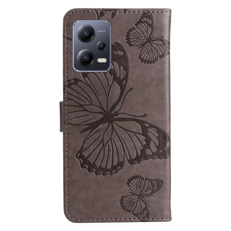 Capa De Couro Para Xiaomi Redmi Note 12 5G De Cordão Borboletas Gigantes