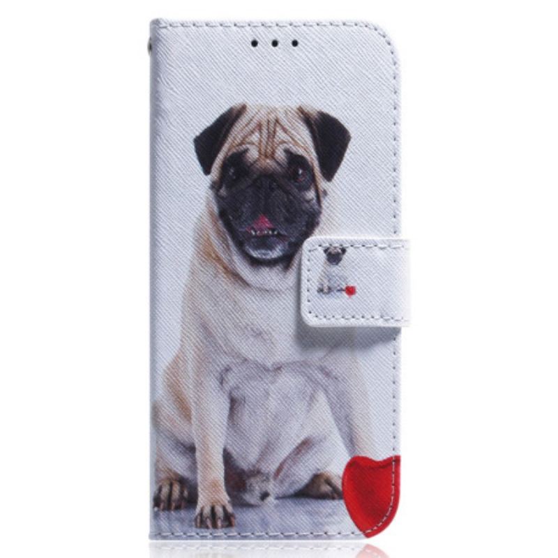 Capa De Couro Para Xiaomi Redmi Note 12 5G De Cordão Cão Pug Com Cordão