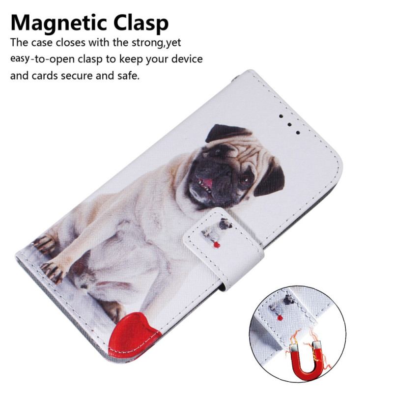 Capa De Couro Para Xiaomi Redmi Note 12 5G De Cordão Cão Pug Com Cordão