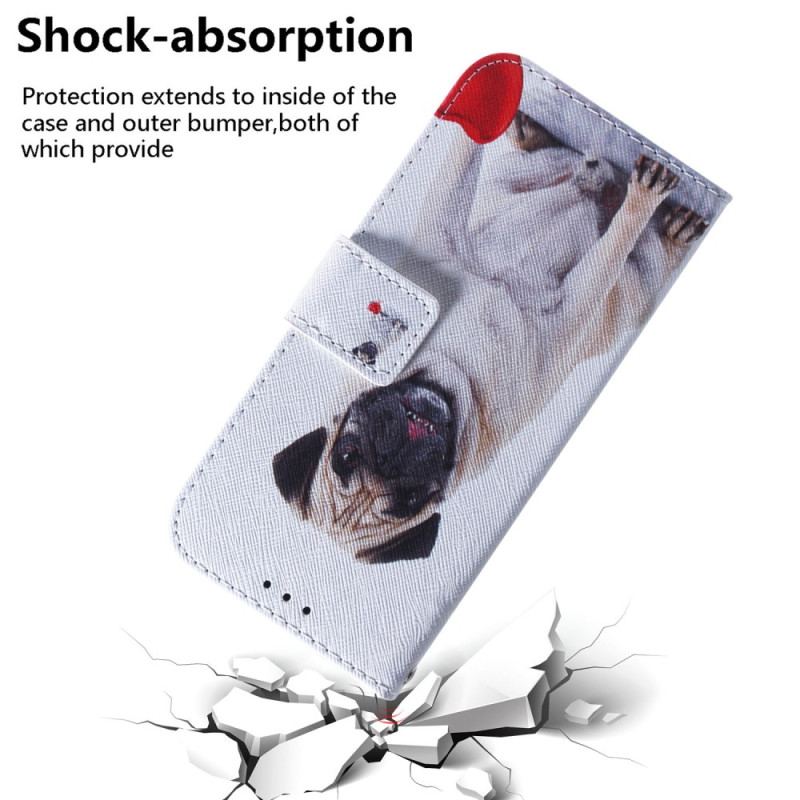 Capa De Couro Para Xiaomi Redmi Note 12 5G De Cordão Cão Pug Com Cordão