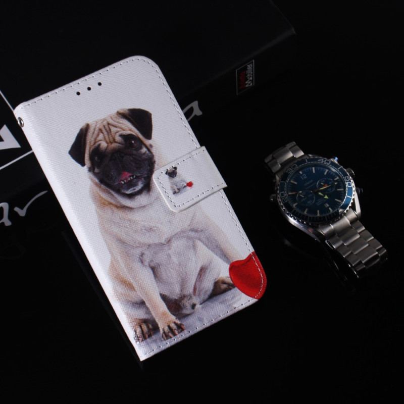 Capa De Couro Para Xiaomi Redmi Note 12 5G De Cordão Cão Pug Com Cordão