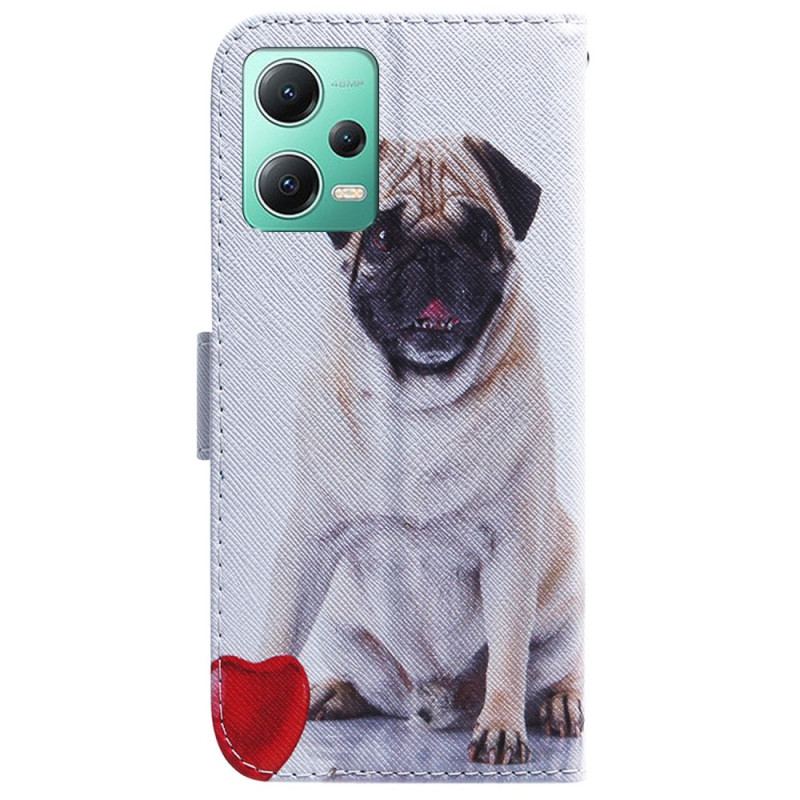 Capa De Couro Para Xiaomi Redmi Note 12 5G De Cordão Cão Pug Com Cordão