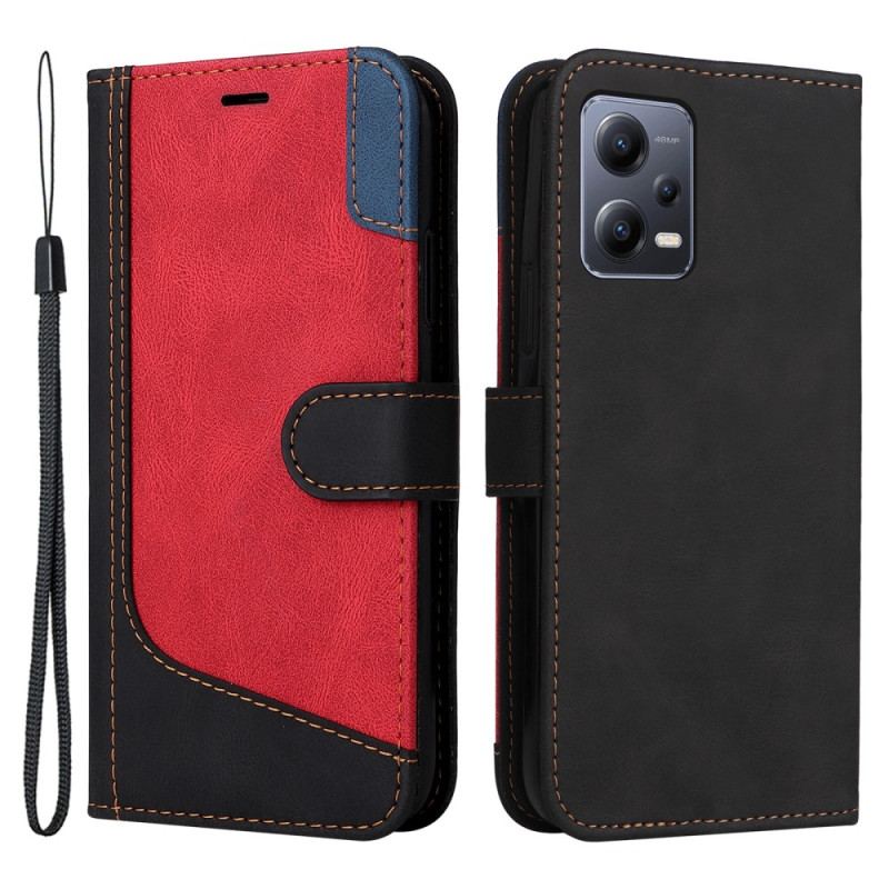 Capa De Couro Para Xiaomi Redmi Note 12 5G De Cordão Cinta Tricolor