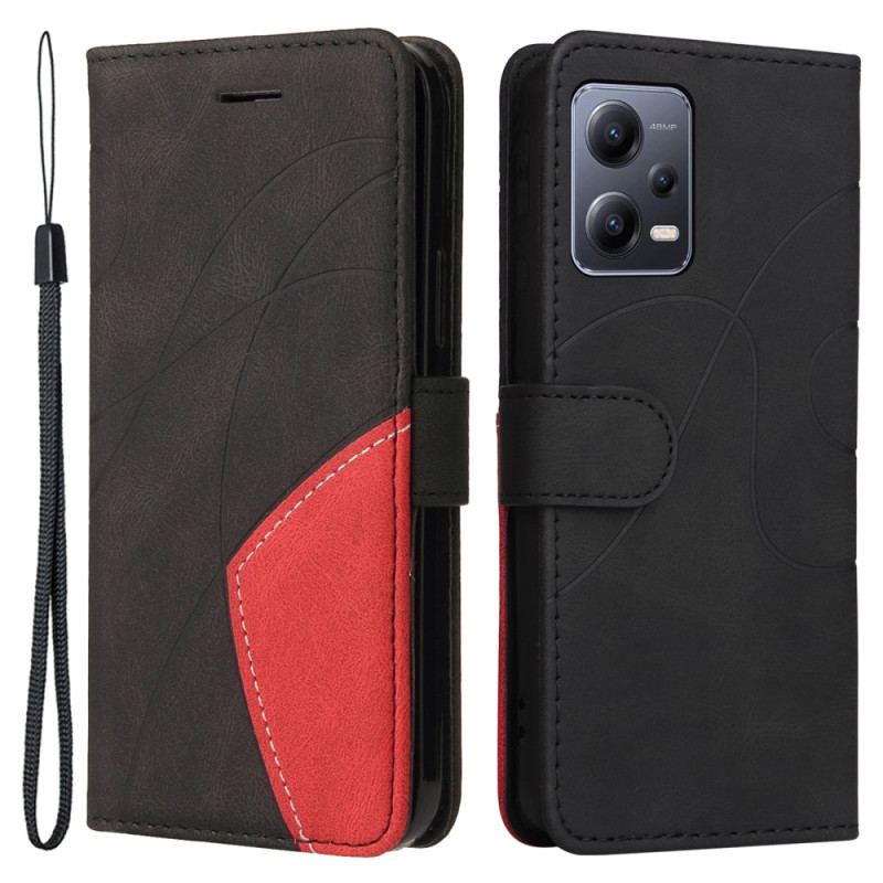 Capa De Couro Para Xiaomi Redmi Note 12 5G De Cordão Correia De Dois Tons