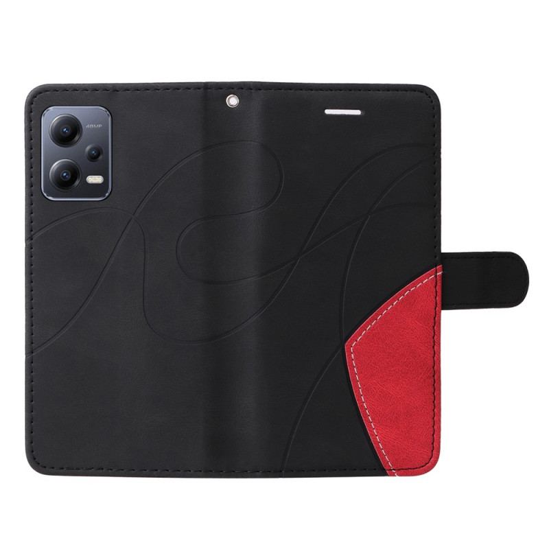 Capa De Couro Para Xiaomi Redmi Note 12 5G De Cordão Correia De Dois Tons