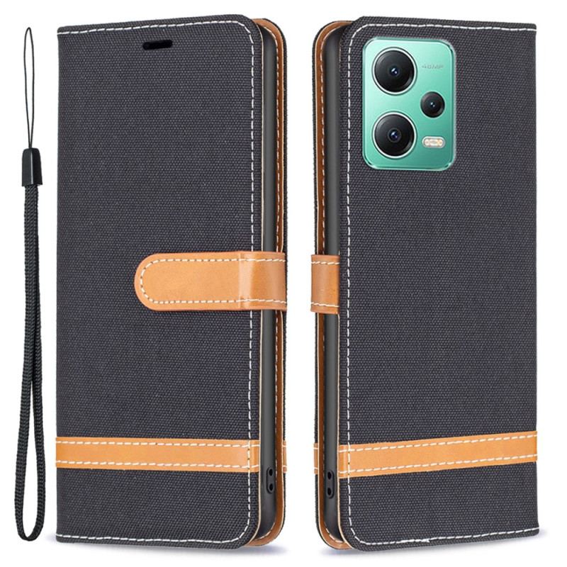 Capa De Couro Para Xiaomi Redmi Note 12 5G De Cordão Correia Efeito Tecido E Couro