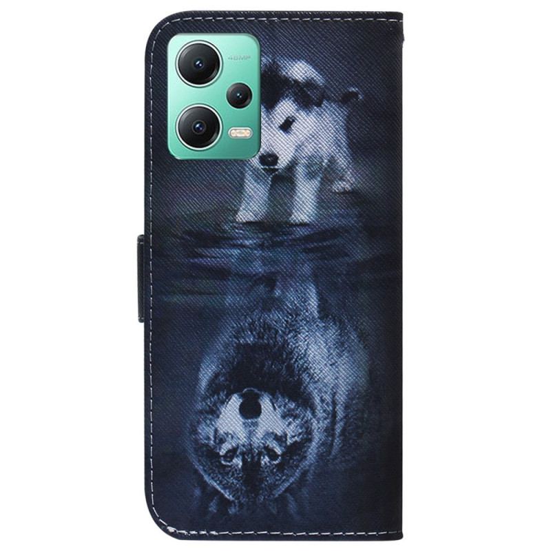 Capa De Couro Para Xiaomi Redmi Note 12 5G De Cordão Sonho De Cachorrinho Strappy