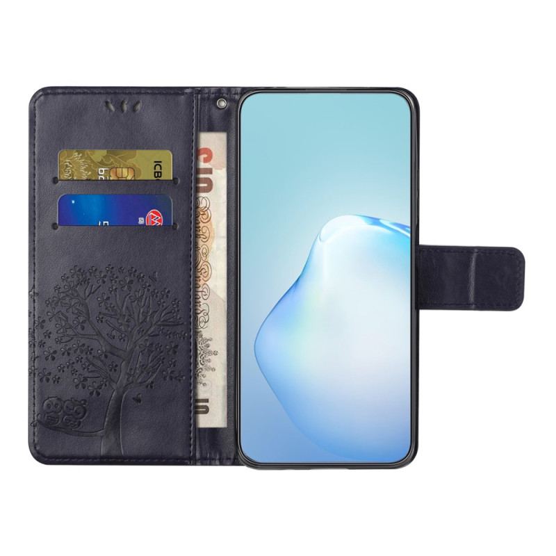 Capa De Couro Para Xiaomi Redmi Note 12 5G De Cordão Tanga E Corujas