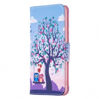 Capa De Couro Para Xiaomi Redmi Note 12 5G Corujas No Balanço