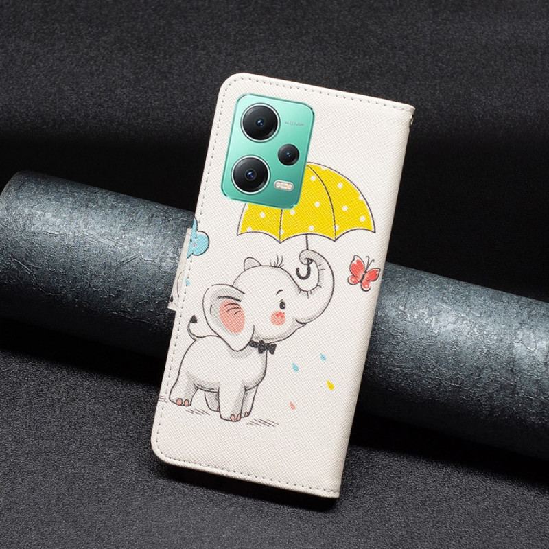 Capa De Couro Para Xiaomi Redmi Note 12 5G Elefante Na Chuva