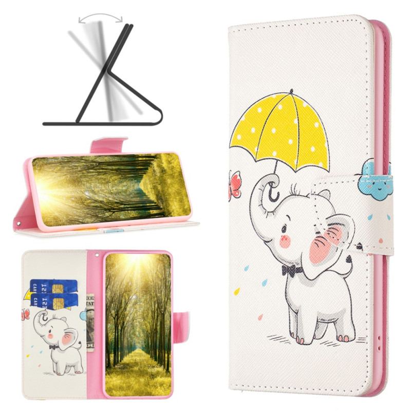 Capa De Couro Para Xiaomi Redmi Note 12 5G Elefante Na Chuva