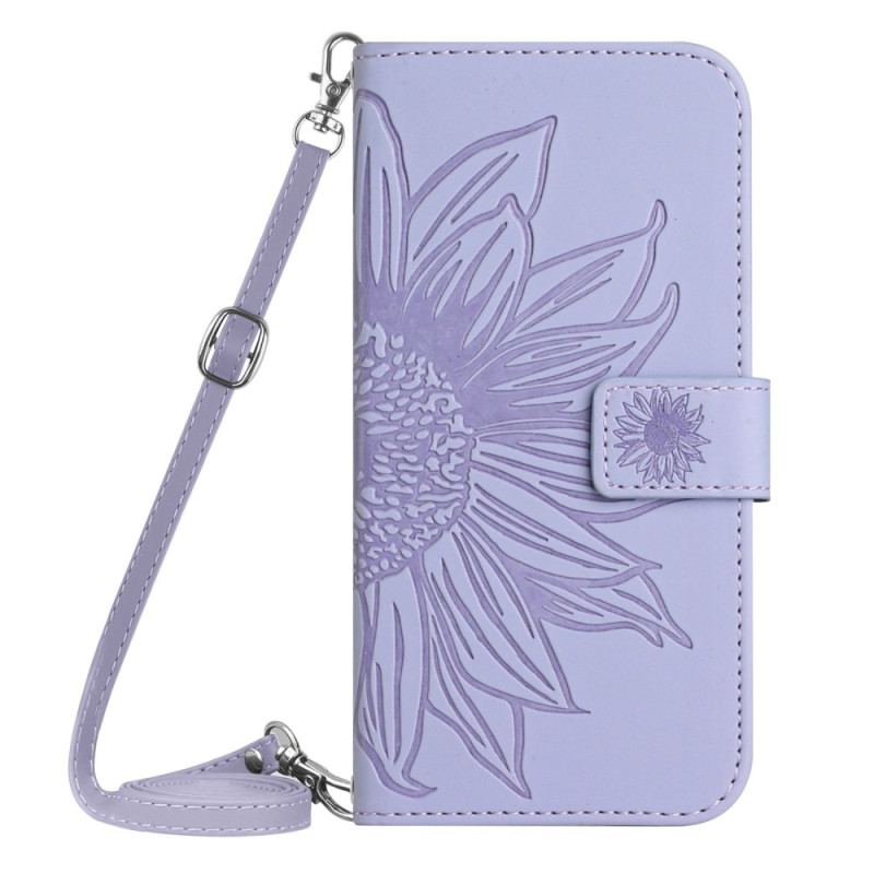 Capa De Couro Para Xiaomi Redmi Note 12 5G Flor Com Alça De Ombro