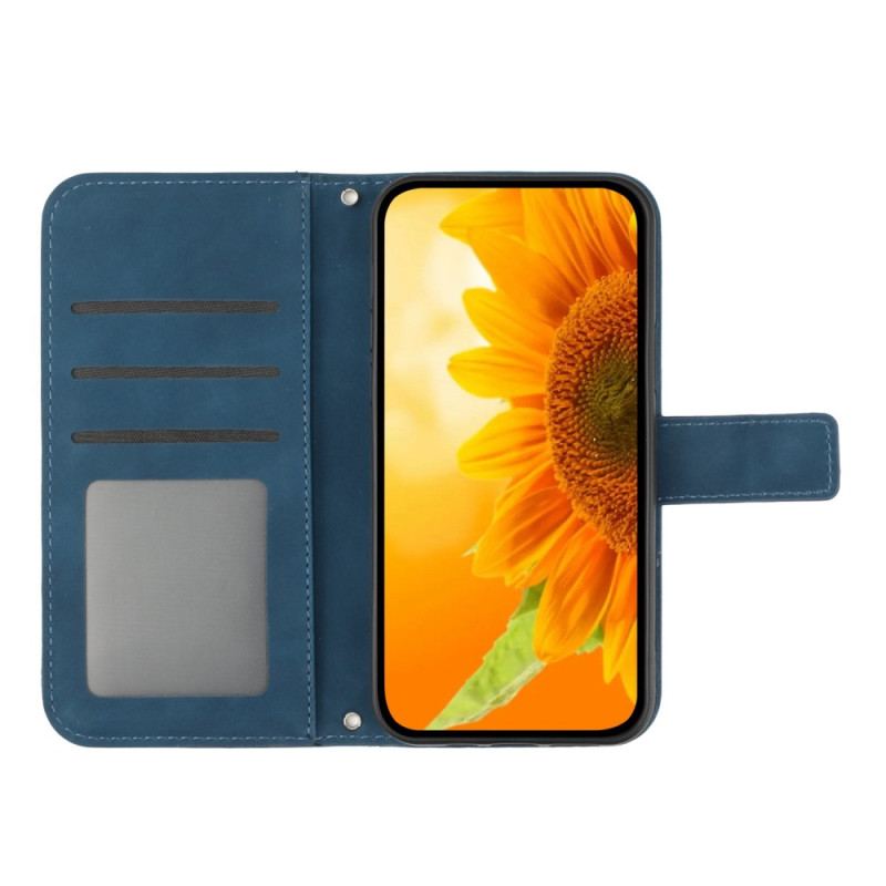 Capa De Couro Para Xiaomi Redmi Note 12 5G Flor Com Alça De Ombro