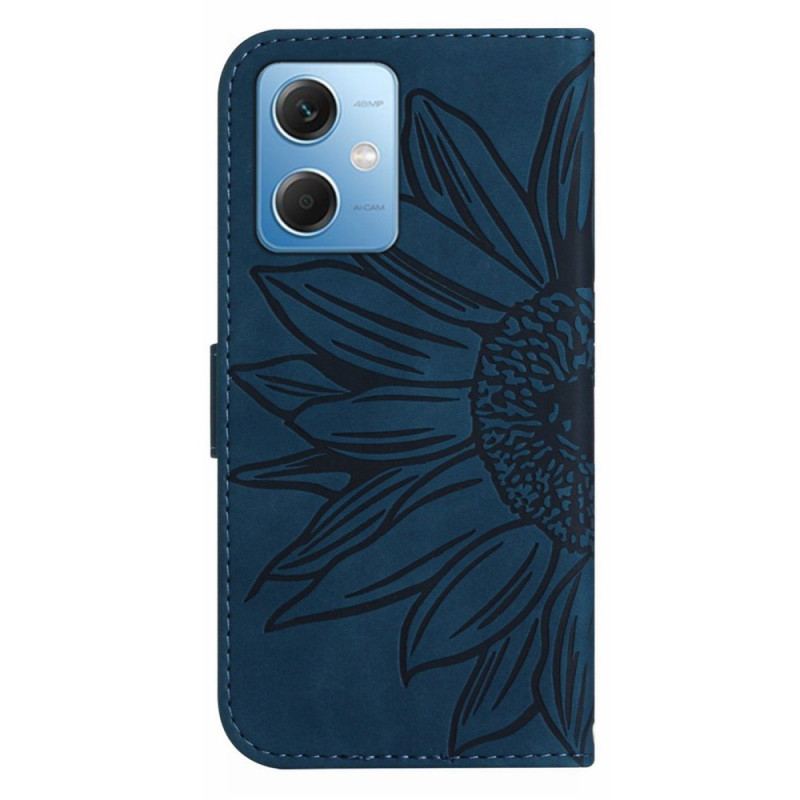 Capa De Couro Para Xiaomi Redmi Note 12 5G Flor Com Alça De Ombro