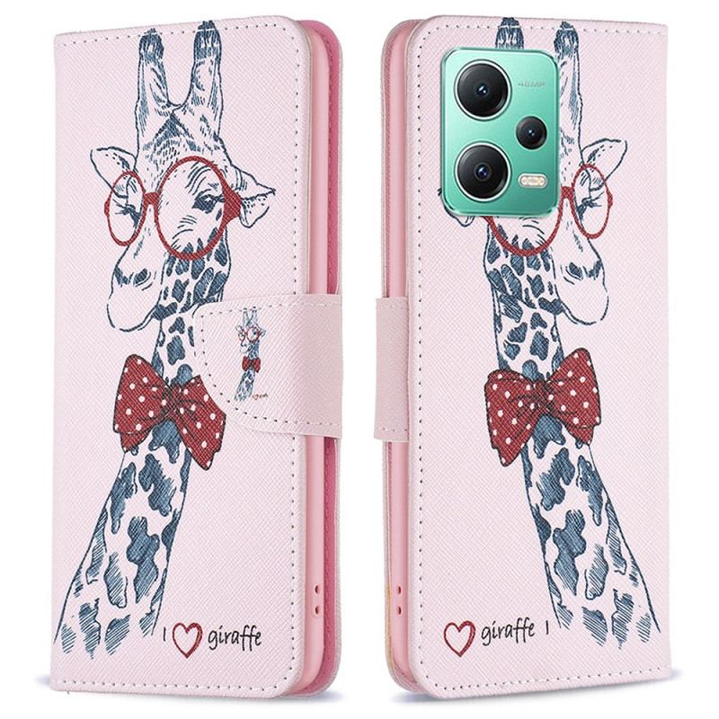 Capa De Couro Para Xiaomi Redmi Note 12 5G Girafa Inteligente