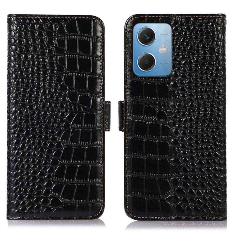 Capa De Couro Para Xiaomi Redmi Note 12 5G Rfid Estilo Crocodilo