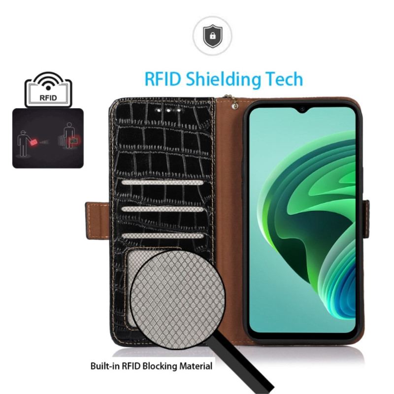 Capa De Couro Para Xiaomi Redmi Note 12 5G Rfid Estilo Crocodilo