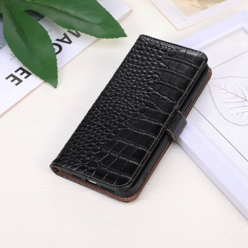 Capa De Couro Para Xiaomi Redmi Note 12 5G Rfid Estilo Crocodilo