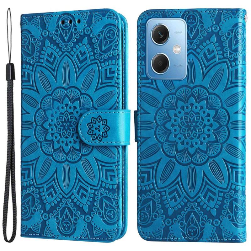 Capa Em Pele Para Xiaomi Redmi Note 12 5G De Cordão Decoração Mandala Com Alça