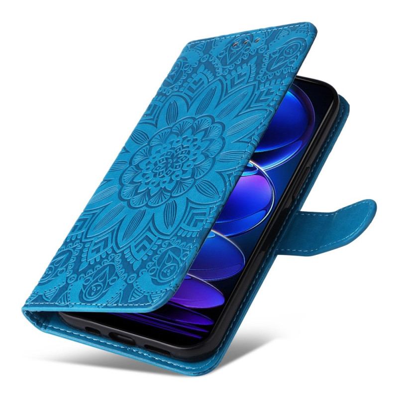 Capa Em Pele Para Xiaomi Redmi Note 12 5G De Cordão Decoração Mandala Com Alça