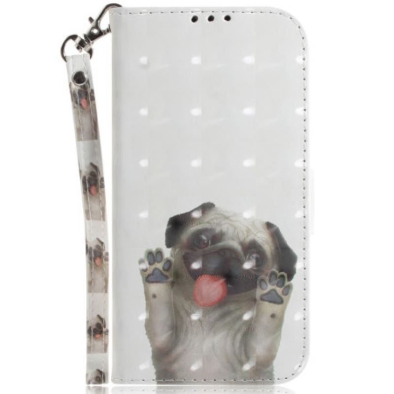 Capa Em Pele Para Xiaomi Redmi Note 12 5G De Cordão Tanga Pug